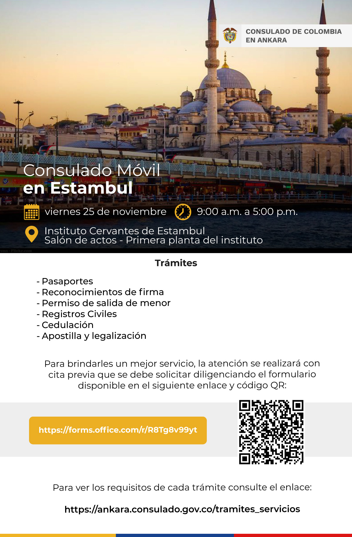 Consulado Móvil programado para el viernes 25 de noviembre de 2022 en Estambul