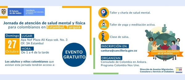 El Consulado de Colombia en Ankara invita a la jornada de atención de salud mental y física para colombianos en Estambul, Turquía