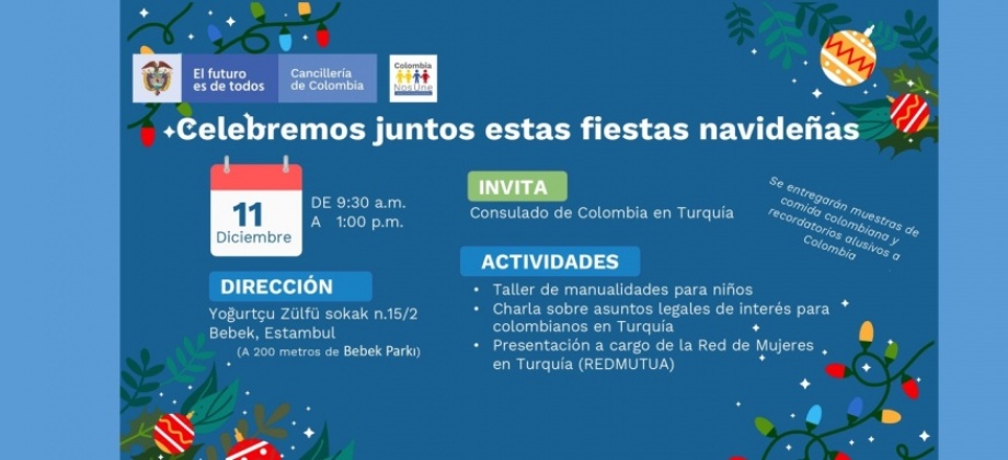 La Embajada y el consulado en Turquía invitan a los colombianos a celebrar juntos la Navidad